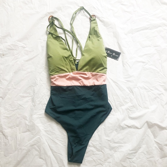 NWT Rosa Secret Green & Pink One Piece Bathing Suit Medium - Picture 1 of 7